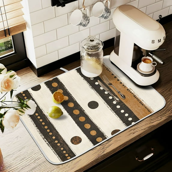 Yayeee Dish Drying Mat for Kitchen Counter 18" x 24" Microfiber Super Absorbent Coffee Decorative Pad, Beige Abstract Dots