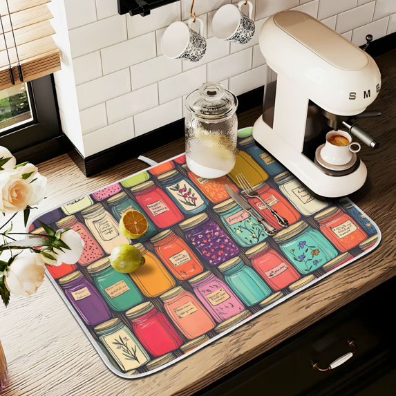 Yayeee Dish Drying Mat for Kitchen Counter 16" x 18" Microfiber Super Absorbent Coffee Decorative Pad, Beige Jar