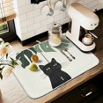 thumbnail image 1 of Yayeee Dish Drying Mat for Kitchen Counter 16" x 18" Microfiber Super Absorbent Coffee Decorative Pad, Black Cat Umbrella, 1 of 9