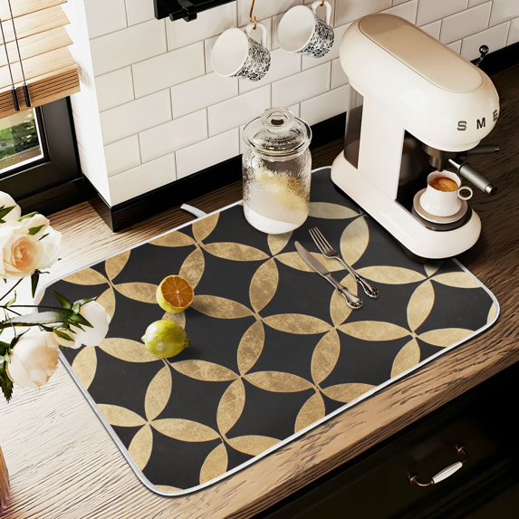 Yayeee Dish Drying Mat for Kitchen Counter 18" x 24" Microfiber Super Absorbent Coffee Decorative Pad, Black Geometric