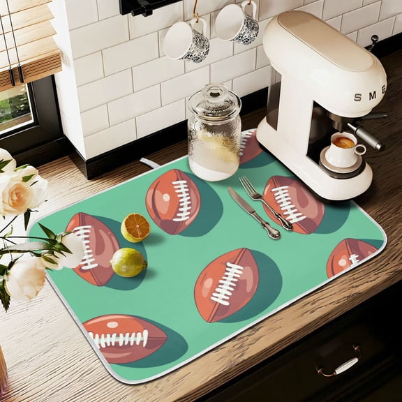 Yayeee Dish Drying Mat for Kitchen Counter 18" x 24" Microfiber Super Absorbent Coffee Decorative Pad, Brown American Footballs