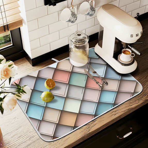 Yayeee Dish Drying Mat for Kitchen Counter 16" x 18" Microfiber Super Absorbent Coffee Decorative Pad, Colorful Art Pattern