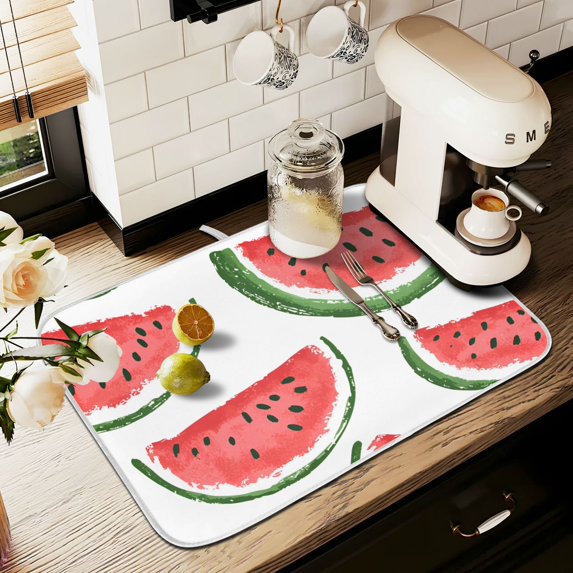 Yayeee Dish Drying Mat for Kitchen Counter 16" x 18" Microfiber Super Absorbent Coffee Decorative Pad, Cute Watermelon