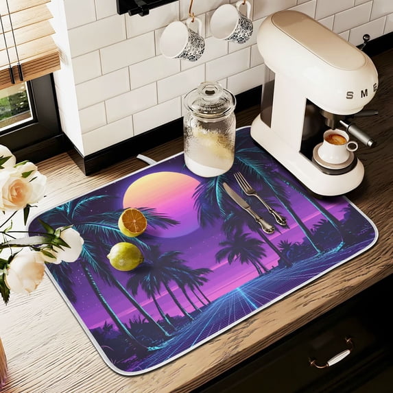 Yayeee Dish Drying Mat for Kitchen Counter 16" x 18" Microfiber Super Absorbent Coffee Decorative Pad, Green Digital Art