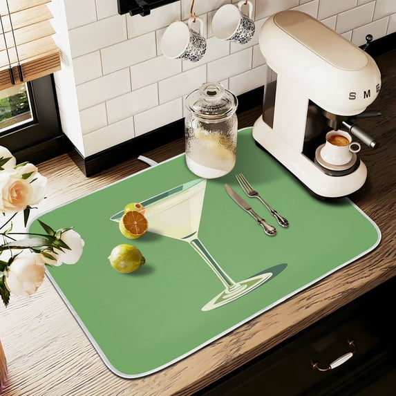 Yayeee Dish Drying Mat for Kitchen Counter 18" x 24" Microfiber Super Absorbent Coffee Decorative Pad, Green Lemon Juice
