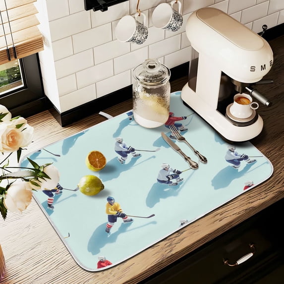 Yayeee Dish Drying Mat for Kitchen Counter 18" x 24" Microfiber Super Absorbent Coffee Decorative Pad, Ice Hockey