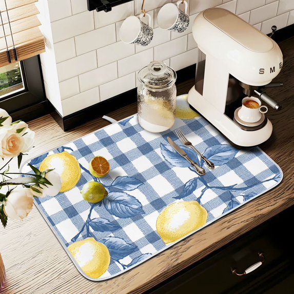 Yayeee Dish Drying Mat for Kitchen Counter 16" x 18" Microfiber Super Absorbent Coffee Decorative Pad, Light Lemon