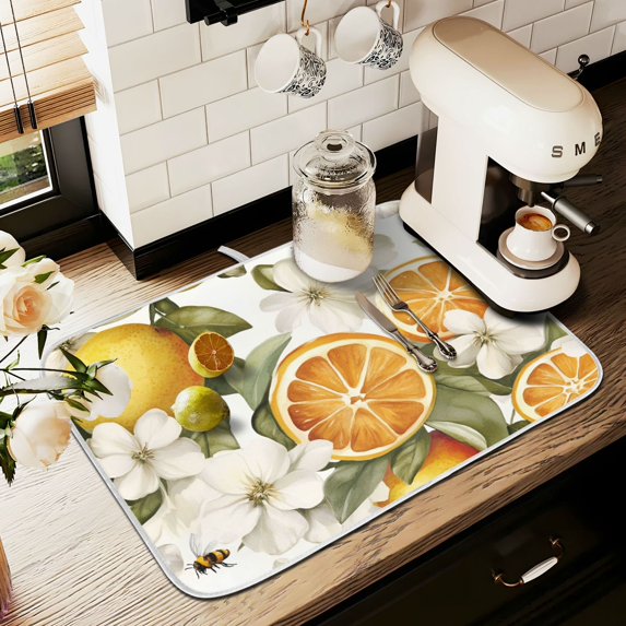 Yayeee Dish Drying Mat for Kitchen Counter 16" x 18" Microfiber Super Absorbent Coffee Decorative Pad, Oranges Watercolor