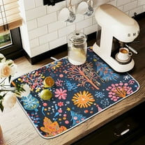 Yayeee Drying Mat for Kitchen Counter Dishes Microfiber Coffee Decorative Pad, Pink Christmas Splendor