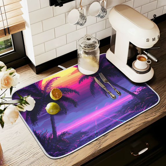 Yayeee Dish Drying Mat for Kitchen Counter 16" x 18" Microfiber Super Absorbent Coffee Decorative Pad, Pink Digital Art