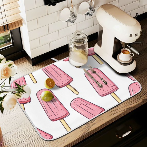 Yayeee Dish Drying Mat for Kitchen Counter 18" x 24" Microfiber Super Absorbent Coffee Decorative Pad, Pink Ice Cream