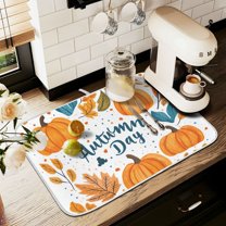 Yayeee Drying Mat for Kitchen Counter Dishes Microfiber Coffee Decorative Pad, Pumpkins Pattern