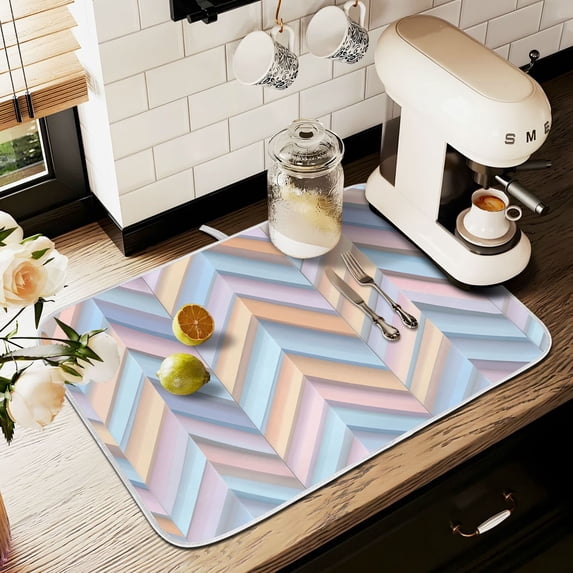 Yayeee Dish Drying Mat for Kitchen Counter 16" x 18" Microfiber Super Absorbent Coffee Decorative Pad, Purple Geometric