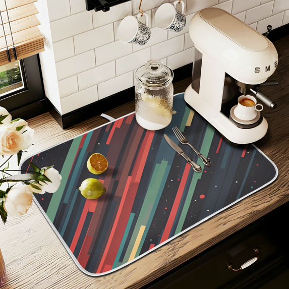 Yayeee Dish Drying Mat for Kitchen Counter 18" x 24" Microfiber Super Absorbent Coffee Decorative Pad, Red Abstract Lines