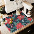 thumbnail image 1 of Yayeee Dish Drying Mat for Kitchen Counter 16" x 18" Microfiber Super Absorbent Coffee Decorative Pad, Red Christmas Leaves, 1 of 9