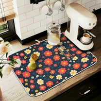Yayeee Drying Mat for Kitchen Counter Dishes Microfiber Coffee Decorative Pad, Red Floral