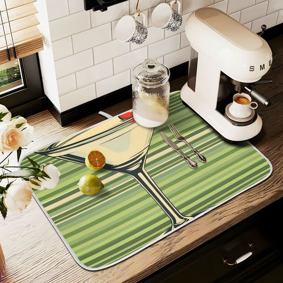 Yayeee Dish Drying Mat for Kitchen Counter 18" x 24" Microfiber Super Absorbent Coffee Decorative Pad, Red Martini