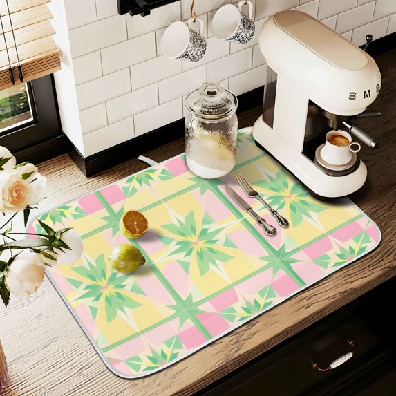 Yayeee Dish Drying Mat for Kitchen Counter 16" x 18" Microfiber Super Absorbent Coffee Decorative Pad, Retro Beige Stars