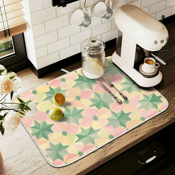 Yayeee Drying Mat for Kitchen Counter Dishes Microfiber Coffee Decorative Pad, Retro Symmetrical Stars