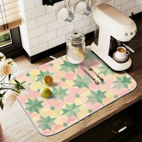 Yayeee Drying Mat for Kitchen Counter Dishes Microfiber Coffee Decorative Pad, Retro Symmetrical Stars