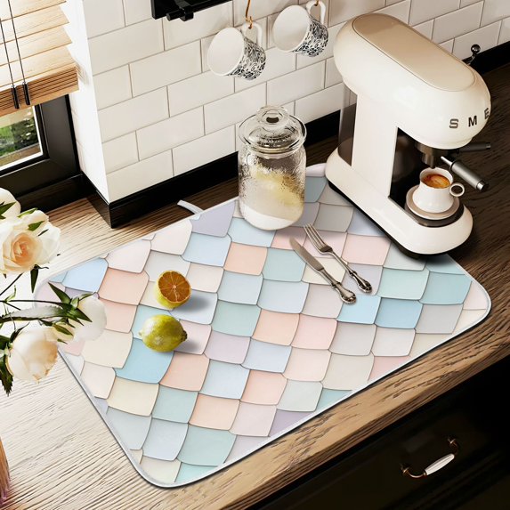 Yayeee Dish Drying Mat for Kitchen Counter 18" x 24" Microfiber Super Absorbent Coffee Decorative Pad, Small Pink Pattern