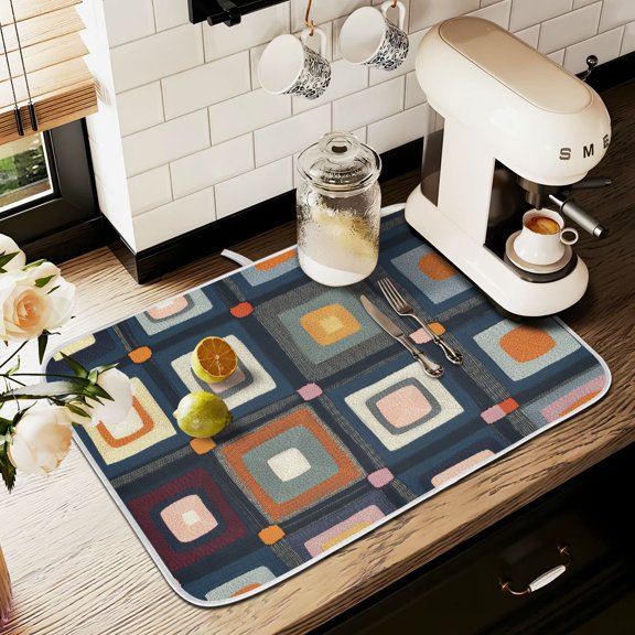 Yayeee Dish Drying Mat for Kitchen Counter 18" x 24" Microfiber Super Absorbent Coffee Decorative Pad, Square Harmony