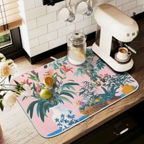 Yayeee Drying Mat for Kitchen Counter Dishes Microfiber Coffee Decorative Pad, Vibrant Flowers