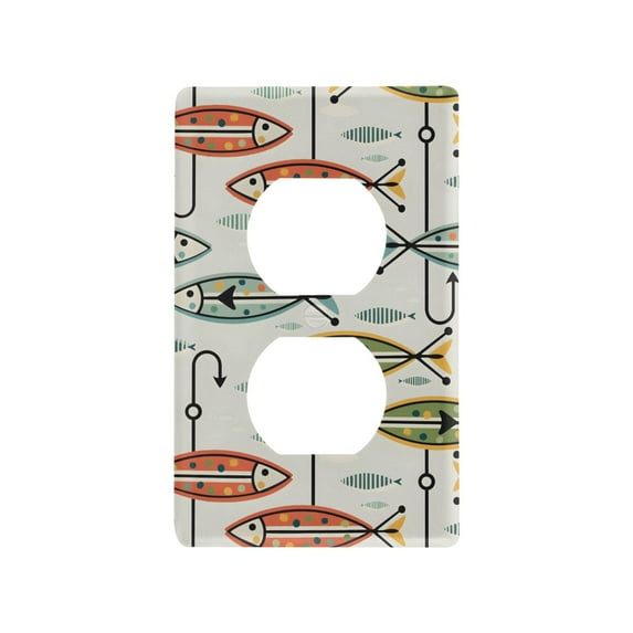 Yayeee Duplex Wall Plate 1-Gang 4.5"x2.7" Home Receptacle Light Switch Decorative Outlet Cover, Abstract Fish Pattern