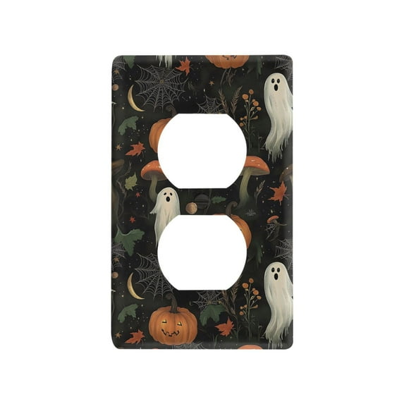 Yayeee Duplex Wall Plate 1-Gang 4.5"x2.7" Home Receptacle Light Switch Decorative Outlet Cover, Autumn Ghost Pattern