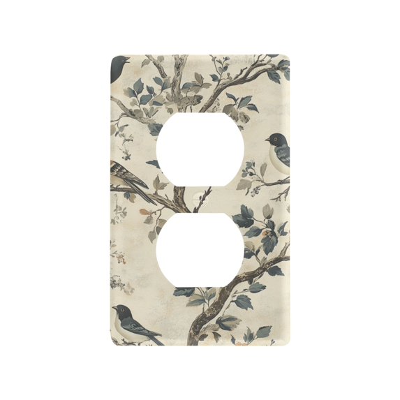 Yayeee Duplex Wall Plate 1-Gang 4.5"x2.7" Home Receptacle Light Switch Decorative Outlet Cover, Beige Birds