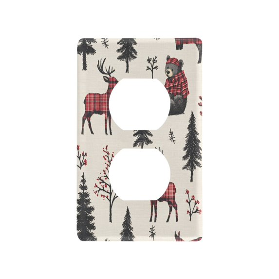 Yayeee Duplex Wall Plate 1-Gang 4.5"x2.7" Home Receptacle Light Switch Decorative Outlet Cover, Beige Christmas Plaid