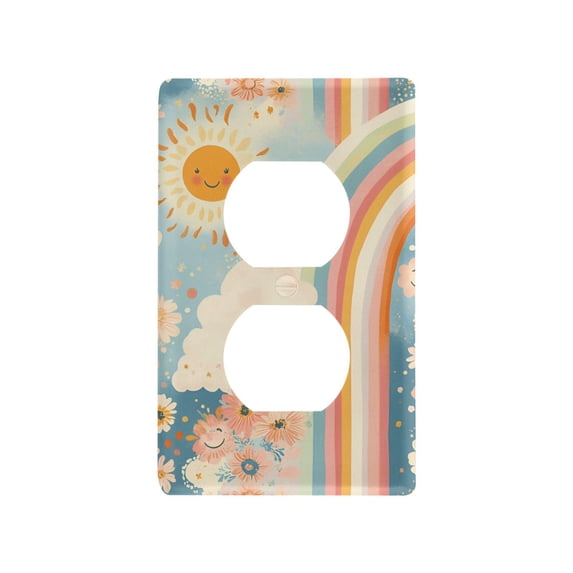 Yayeee Duplex Wall Plate 1-Gang 4.5"x2.7" Home Receptacle Light Switch Decorative Outlet Cover, Beige Rainbow Clouds