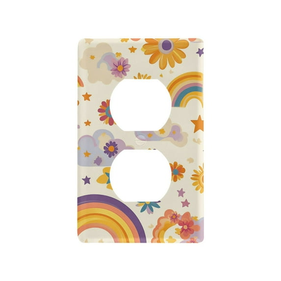 Yayeee Duplex Wall Plate 1-Gang 4.5"x2.7" Home Receptacle Light Switch Decorative Outlet Cover, Beige Retro Rainbow