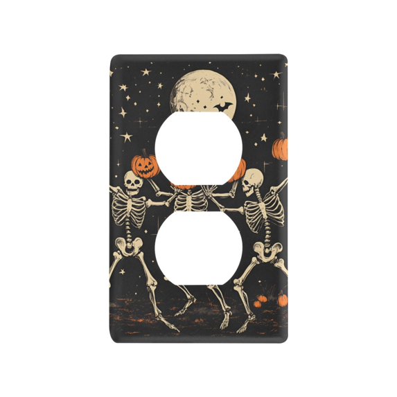 Yayeee Duplex Wall Plate 1-Gang 4.5"x2.7" Home Receptacle Light Switch Decorative Outlet Cover, Black Halloween Dancing Skeleton