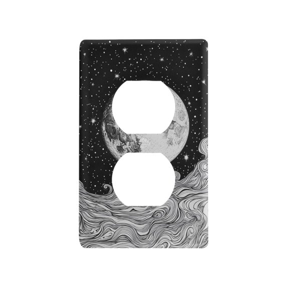 Yayeee Duplex Wall Plate 1-Gang 4.5"x2.7" Home Receptacle Light Switch Decorative Outlet Cover, Black Moon