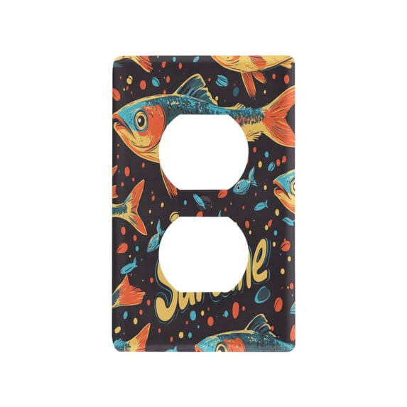 Yayeee Duplex Wall Plate 1-Gang 4.5"x2.7" Home Receptacle Light Switch Decorative Outlet Cover, Black Sardines Pattern