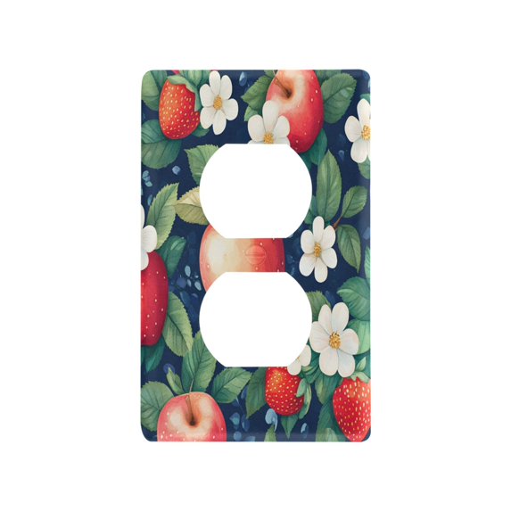 Yayeee Duplex Wall Plate 1-Gang 4.5"x2.7" Home Receptacle Light Switch Decorative Outlet Cover, Blue Apple Pattern