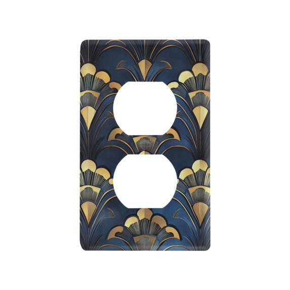 Yayeee Duplex Wall Plate 1-Gang 4.5"x2.7" Home Receptacle Light Switch Decorative Outlet Cover, Blue Art Pattern