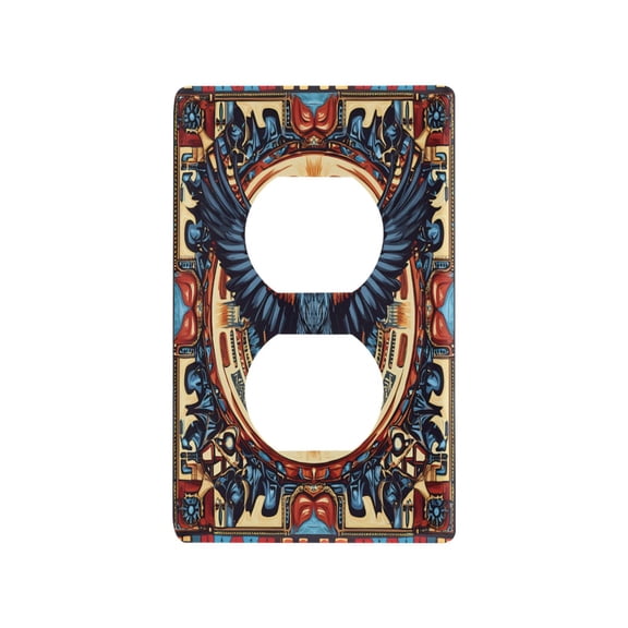 Yayeee Duplex Wall Plate 1-Gang 4.5"x2.7" Home Receptacle Light Switch Decorative Outlet Cover, Blue Geometric Eagle