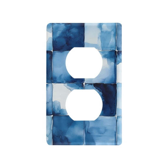 Yayeee Duplex Wall Plate 1-Gang 4.5"x2.7" Home Receptacle Light Switch Decorative Outlet Cover, Blue Pattern