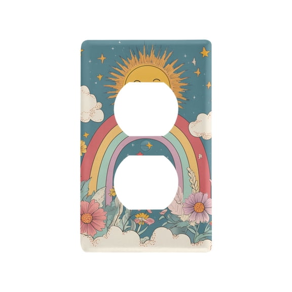 Yayeee Duplex Wall Plate 1-Gang 4.5"x2.7" Home Receptacle Light Switch Decorative Outlet Cover, Blue Rainbow