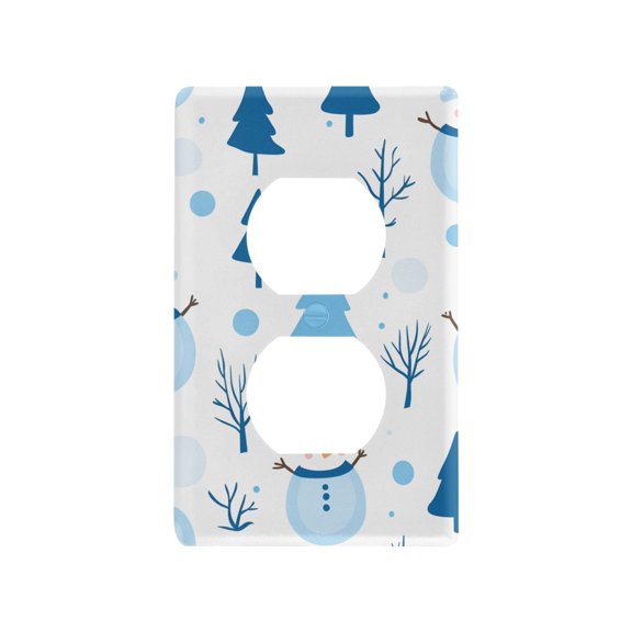 Yayeee Duplex Wall Plate 1-Gang 4.5"x2.7" Home Receptacle Light Switch Decorative Outlet Cover, Blue Simple Cartoon Snowmen
