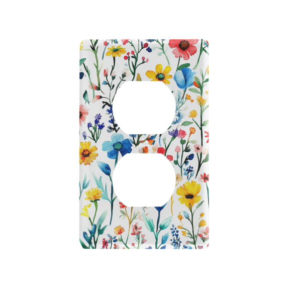 Yayeee Duplex Wall Plate 1-Gang 4.5"x2.7" Home Receptacle Light Switch Decorative Outlet Cover, Blue Wildflower Pattern