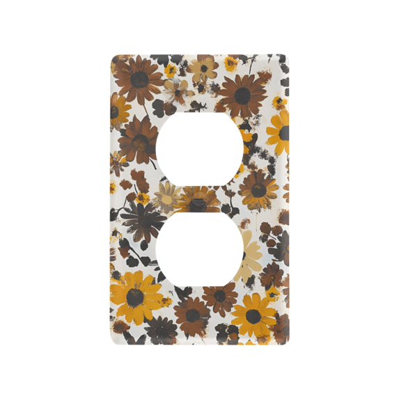 Yayeee Duplex Wall Plate 1-Gang 4.5"x2.7" Home Receptacle Light Switch Decorative Outlet Cover, Brown Flowers