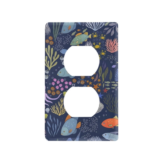 Yayeee Duplex Wall Plate 1-Gang 4.5"x2.7" Home Receptacle Light Switch Decorative Outlet Cover, Cartoon Ocean Pattern