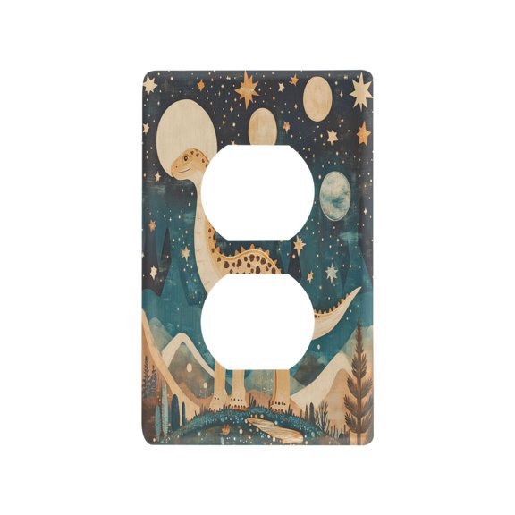 Yayeee Duplex Wall Plate 1-Gang 4.5"x2.7" Home Receptacle Light Switch Decorative Outlet Cover, Dinosaur at Night