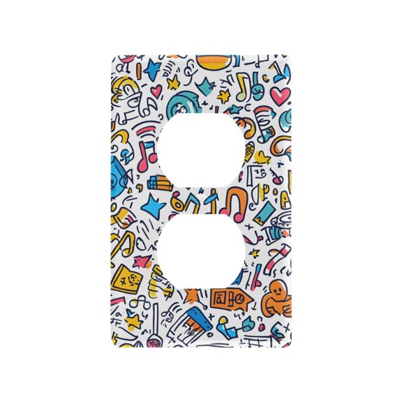 Yayeee Duplex Wall Plate 1-Gang 4.5"x2.7" Home Receptacle Light Switch Decorative Outlet Cover, Doodle Pattern