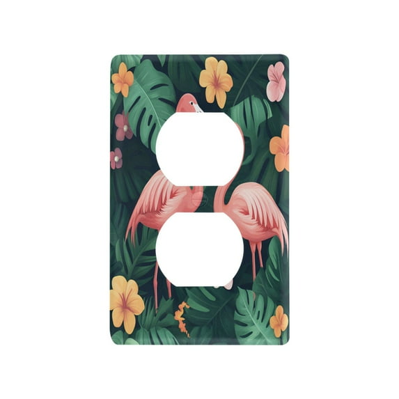 Yayeee Duplex Wall Plate 1-Gang 4.5"x2.7" Home Receptacle Light Switch Decorative Outlet Cover, Flamingo Leaves Pattern