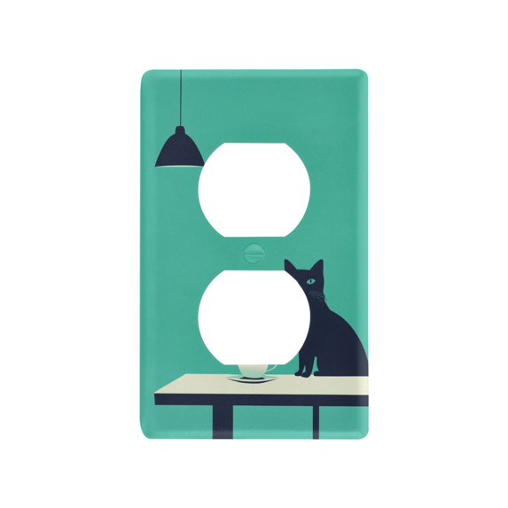Yayeee Duplex Wall Plate 1-Gang 4.5"x2.7" Home Receptacle Light Switch Decorative Outlet Cover, Green Cat