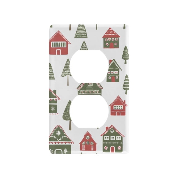 Yayeee Duplex Wall Plate 1-Gang 4.5"x2.7" Home Receptacle Light Switch Decorative Outlet Cover, Green Christmas House
